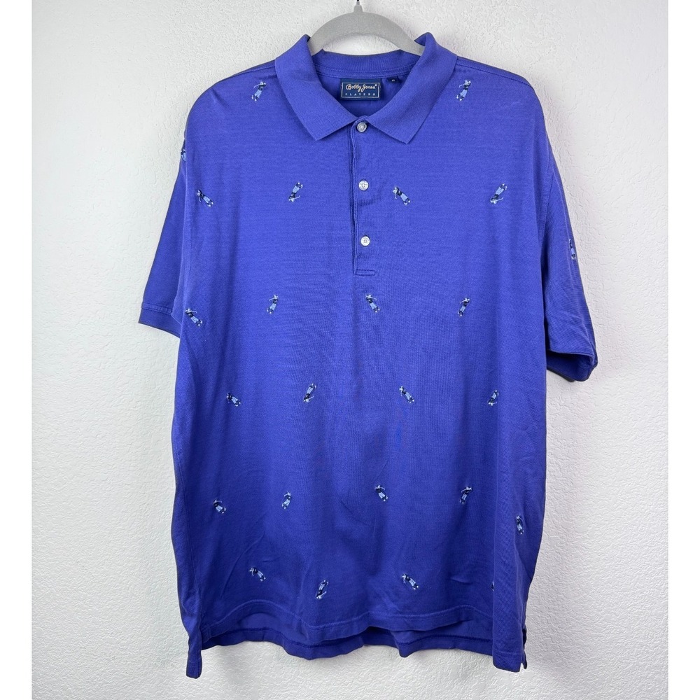 Bobby Jones Players Golf Polo Shirt Men's M Blue Embroidered Golfer Pattern Vtg